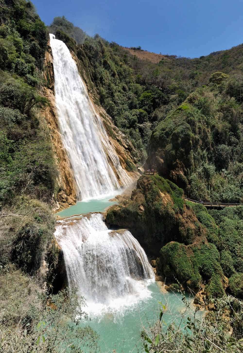 Aerial view of El Chiflon Waterfall in Chiapas Mexico. 