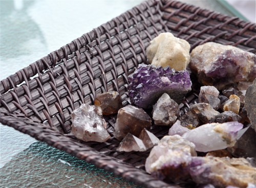 Tray of amethysts Amethysts on a try