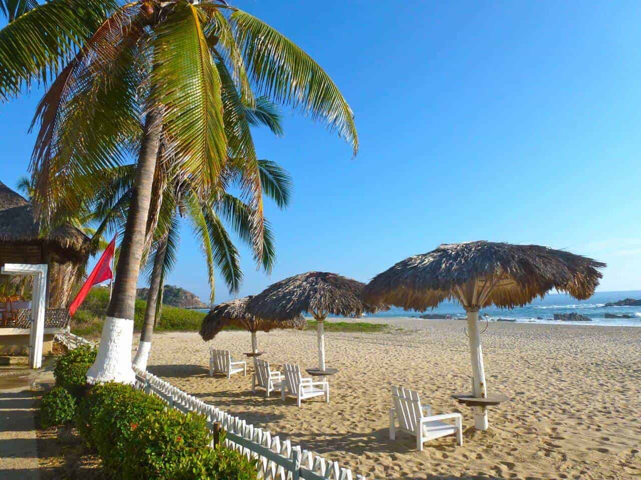 Beach club at Bacocho Beach in Puerto Escondido, Oaxaca