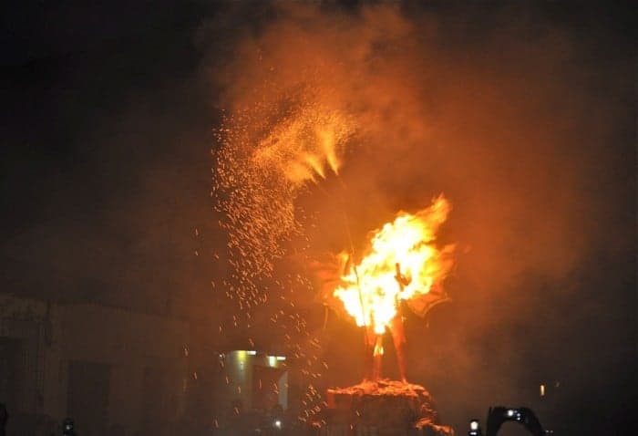 el diablo in full flame during Quema del Diablo in Guatemala