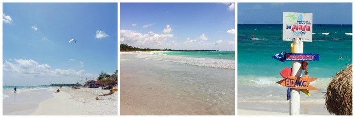 A collage of the water and sand at Xpu-ha beach.