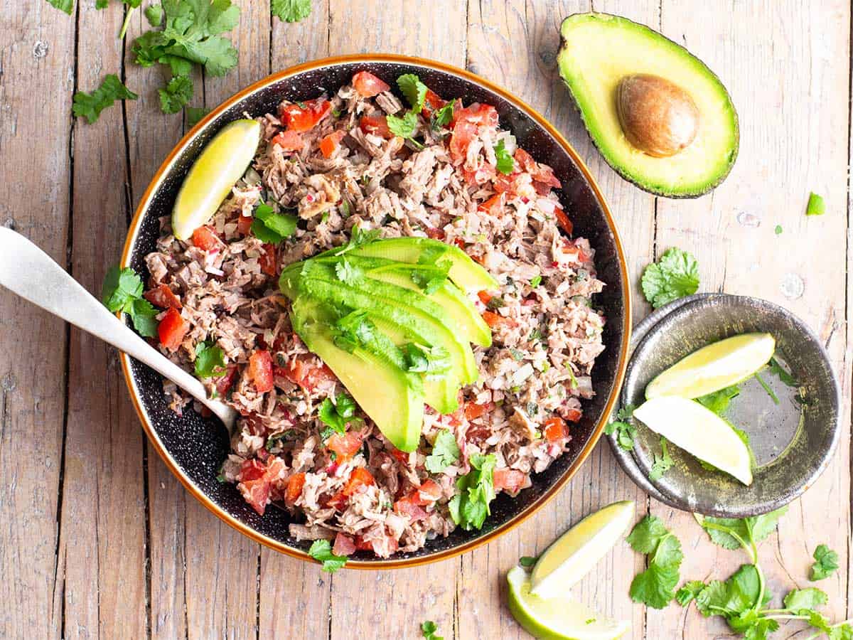 salpicon de res shredded beef salad from Guatemala