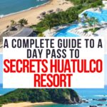Collage of Huatulo's Conejos Bay and the swimming pools at Secrets Huatulco.
