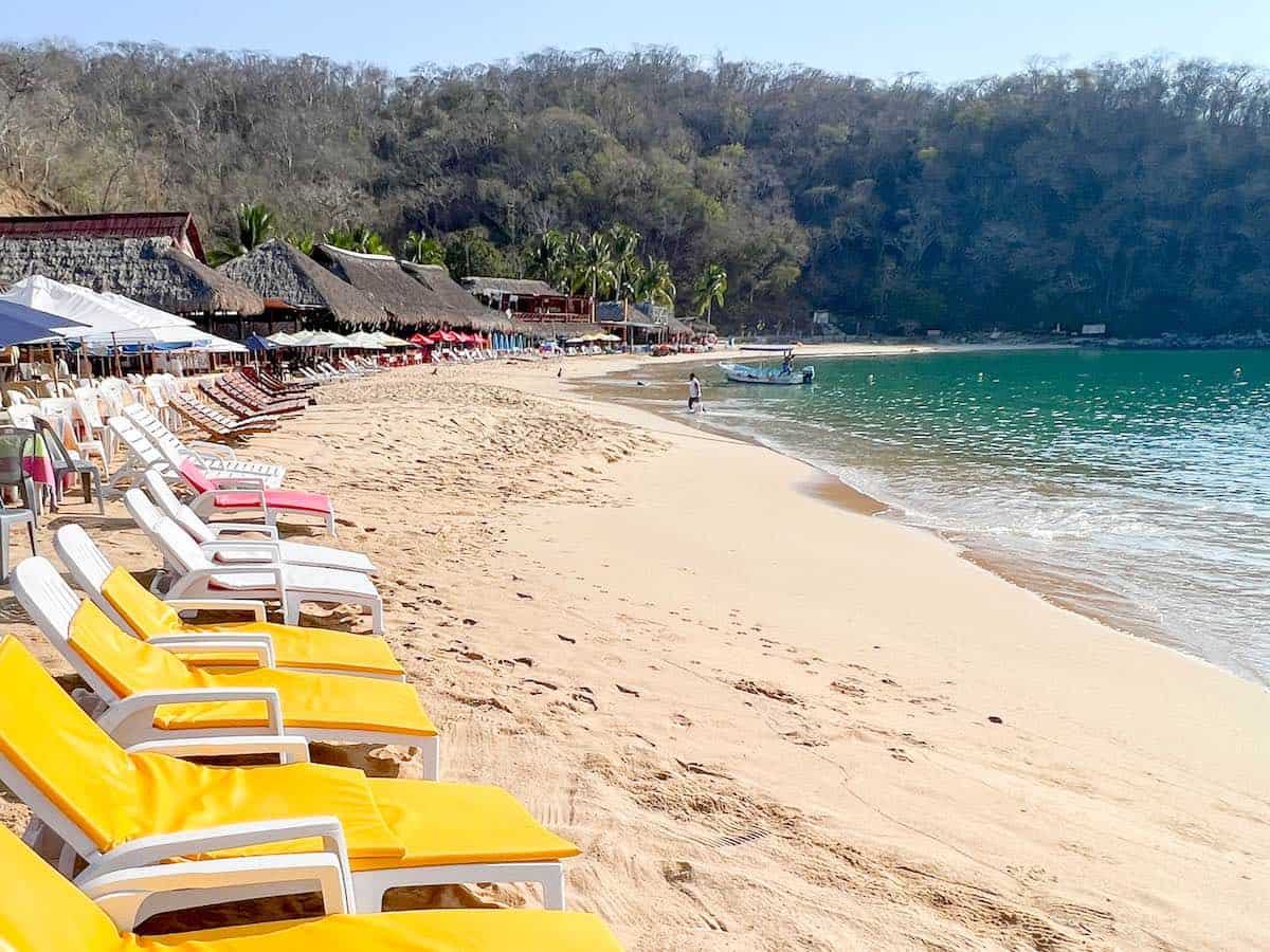 Yellow lounge chairs on Maguey Beach.