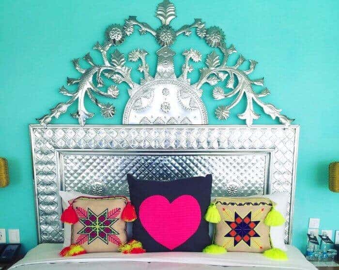 Colorful bedroom decor in W Hotel Punta de Mita, one of the most romantic hotels in Mexico. 
