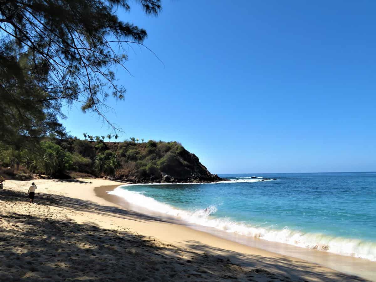 White sand beach at Playa Coral in Puerto Escondido, Oaxaca Mexico.
