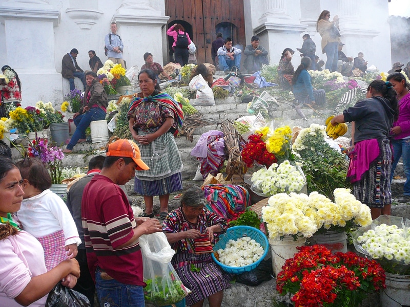 Local people at the church in the K’iche’ Mayan town of Chichicastenango Guatemala. 