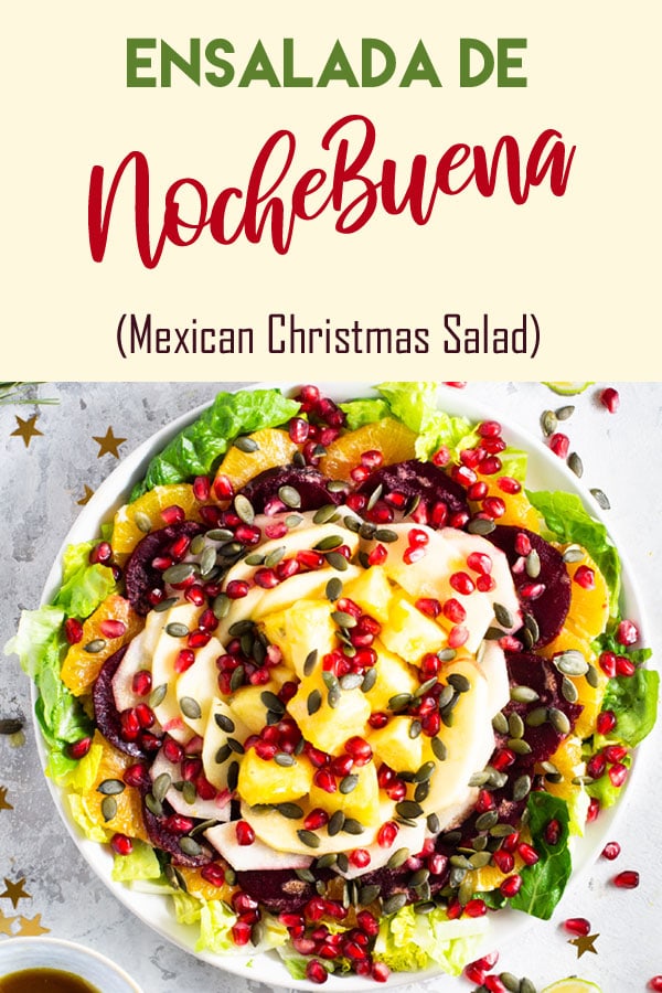 This easy recipe for Ensalada de Nochebuena, a Mexican Christmas Eve Salad features pomegranate, oranges and beets and adds festive flair to your holiday table. #Holiday #Healthy #Navidad #Christmas #salad #Vegan