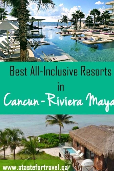 Two swimming pools with overlay text of best All-Inclusive Resorts in Cancun Riviera Maya