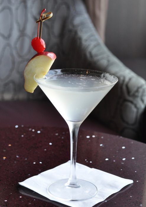 Lotus Blossom Cocktail with awamori on a white napkin. 