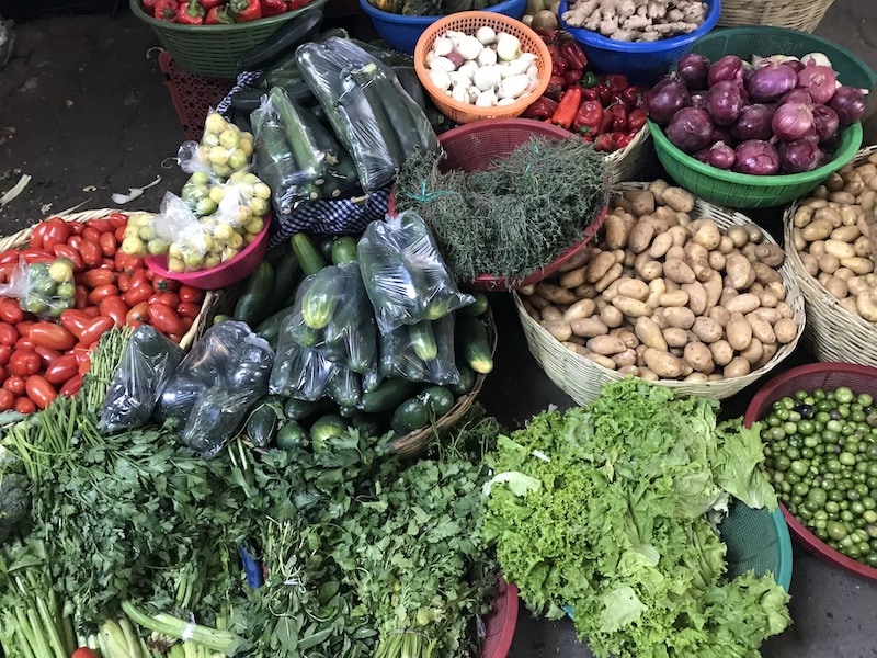 An assortment of vegetables in Mercado Central in Antigua.
