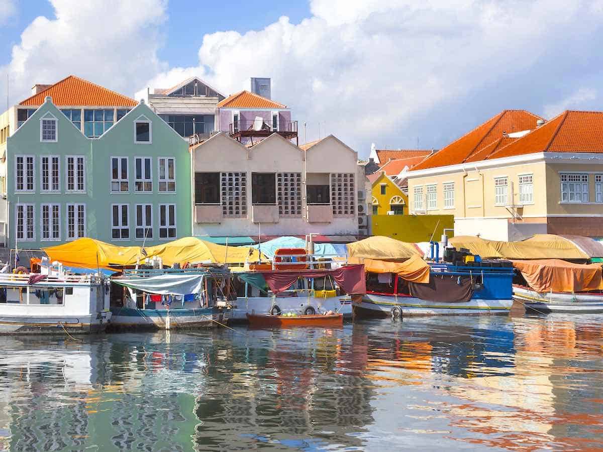 Boats in the Floating market of Curaçao. 