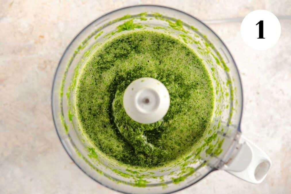 Spinach and cilantro blended in a food processor.