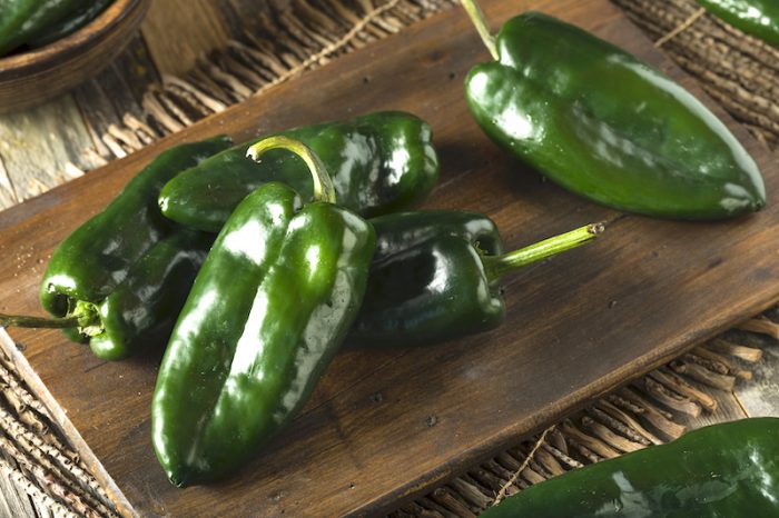 fresh poblano chile peppers.