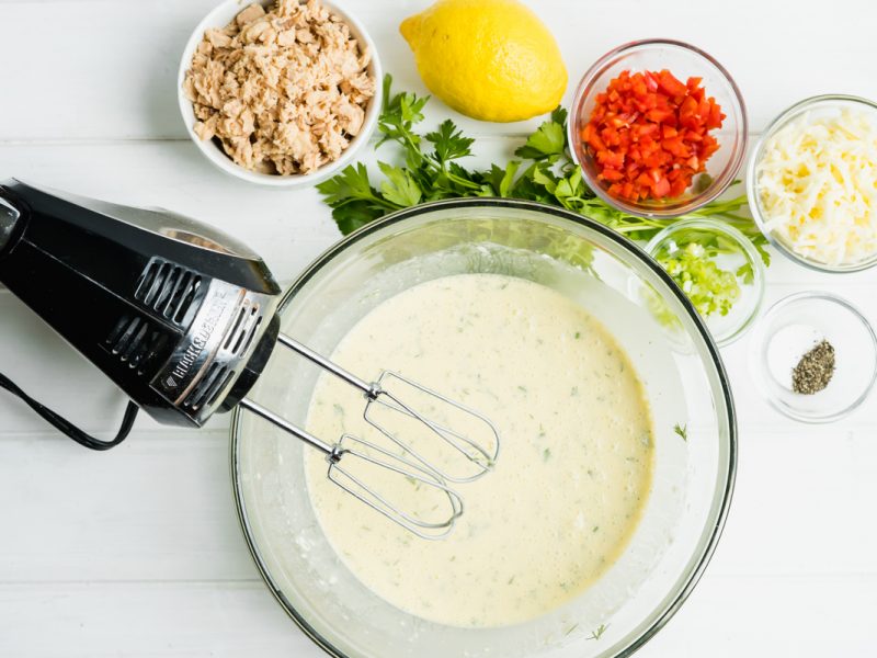 Mixing Salmon Flour Egg and Milk