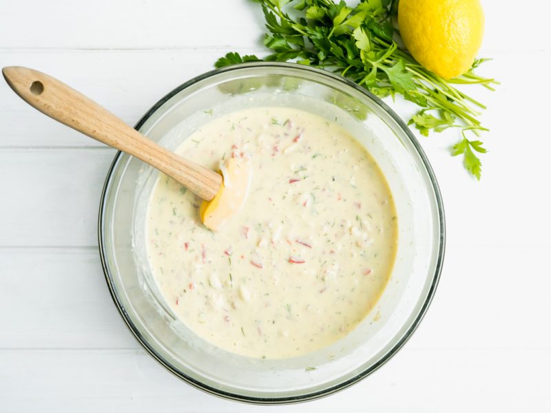 Mixing Salmon Flour Egg, Milk