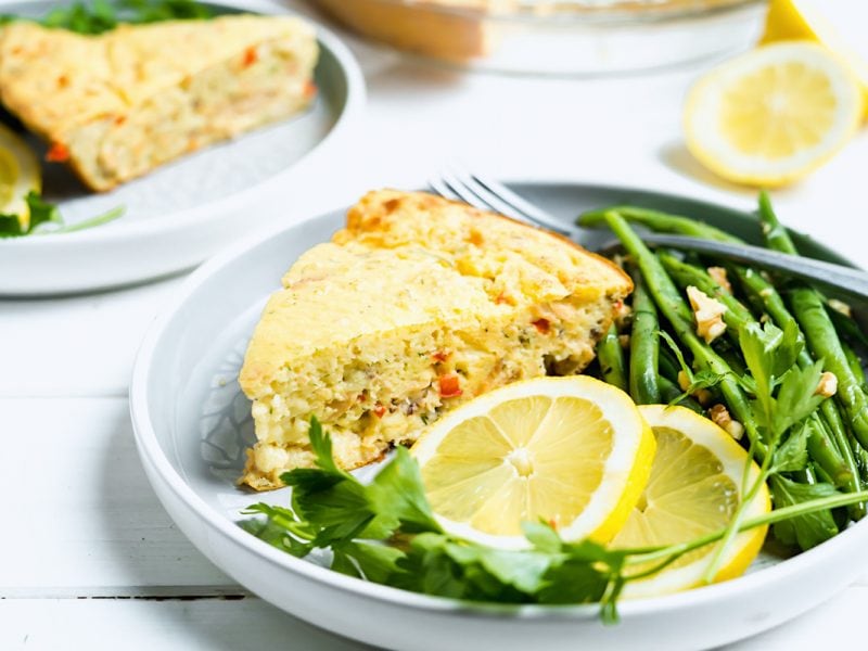 Canned Salmon Impossible Pie on a Dish 