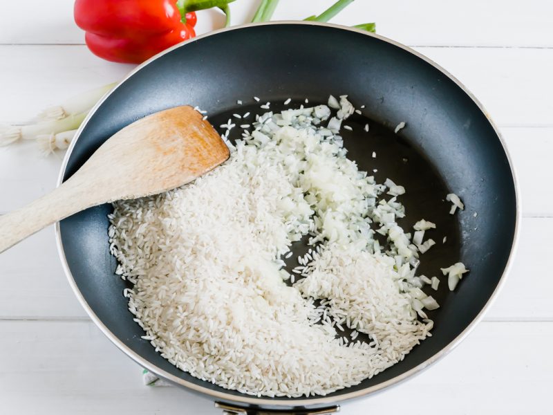 brown the rice in skillet
