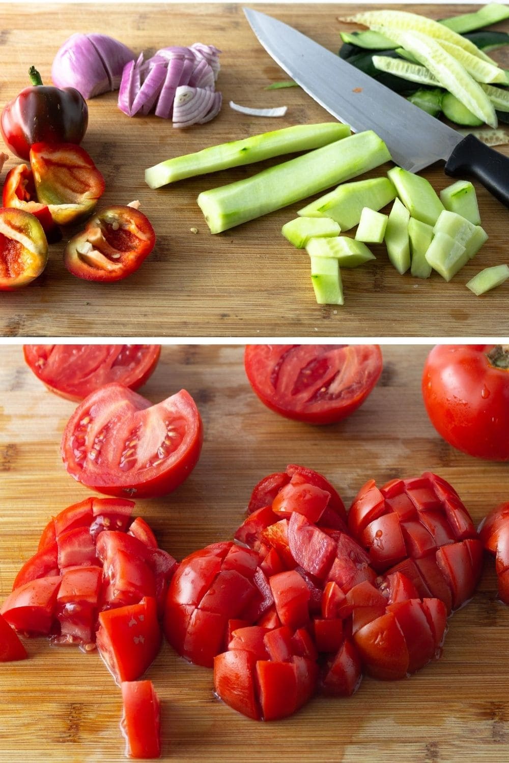 Vegetables for gazpacho ready to be chopped