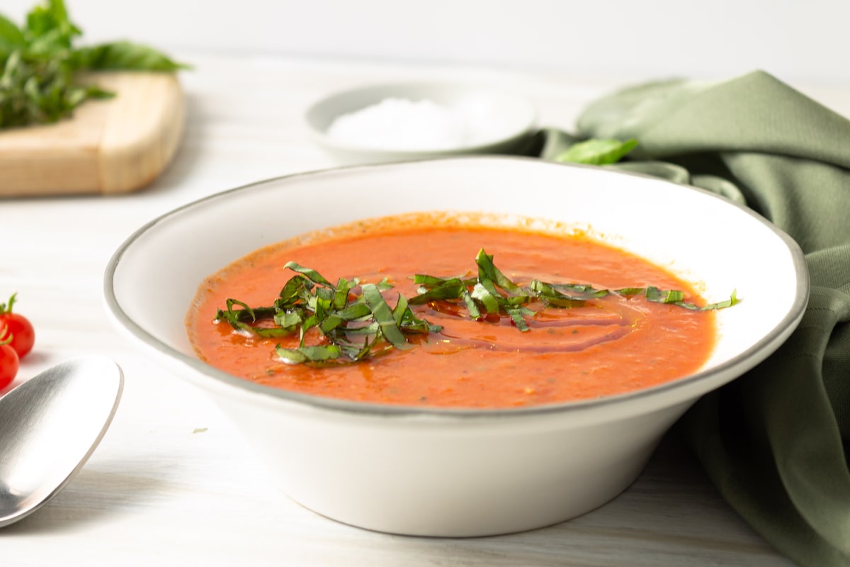 Heirloom tomato gazpacho landscape.