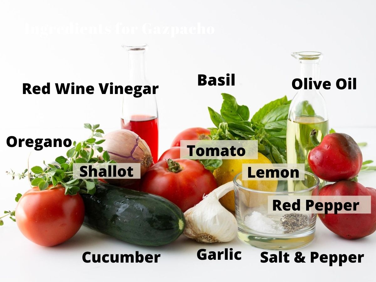 List of Ingredients for Gazpacho with no bread 