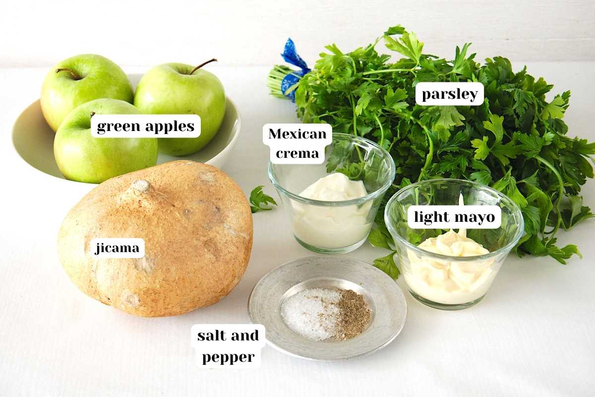 Labelled Ingredients for Creamy Green Apple Jicama Slaw