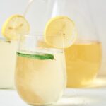 fresh chamomile iced tea garnished with lemon and mint
