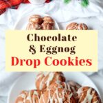 Eggnog cookies on a plate with text overlay for Pinterest. h