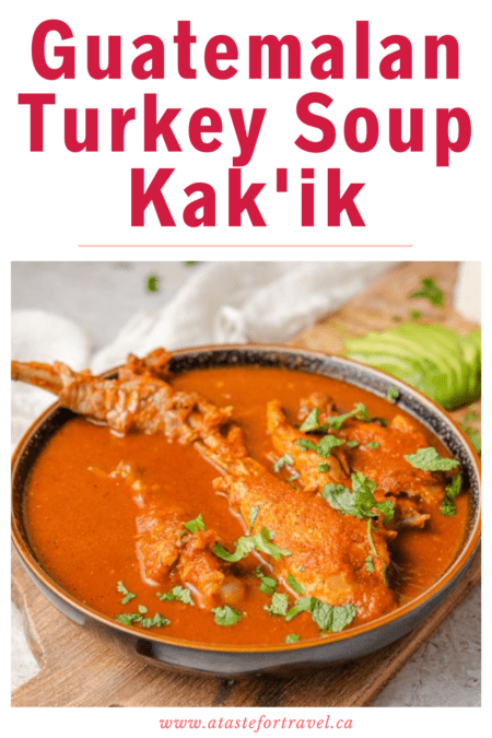 Guatemalan kakik in a bowl with text overlay for Pinterest.