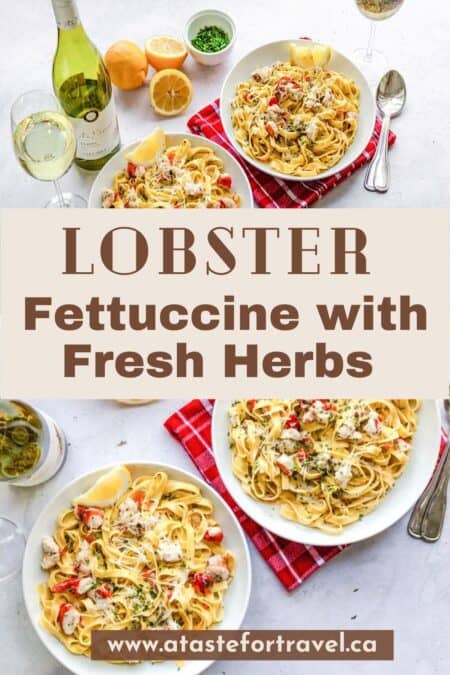 Pinterest collage of two lobster pasta dishes.