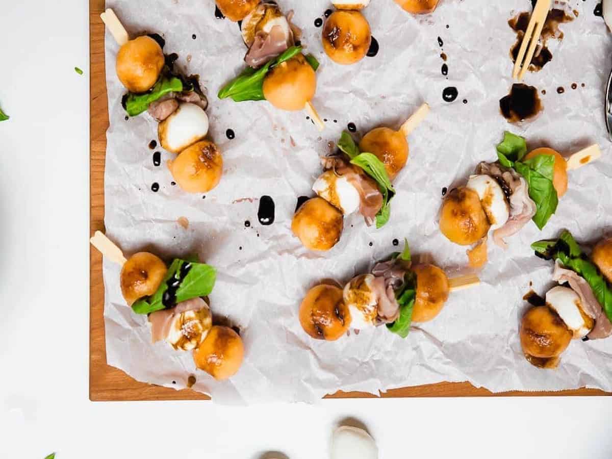 Prosciutto Mozzarella Skewers in summertime. 