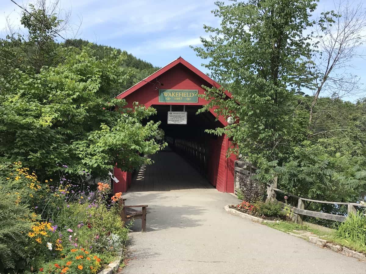 Wakefield Covered Bridge on a summer day in the sunshine. 