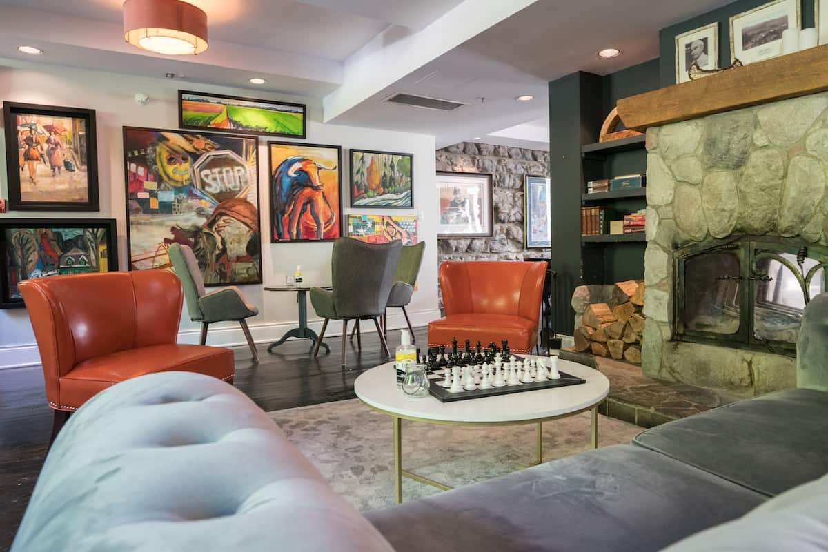 Lounge with artwork at Wakefield Mill and Spa.