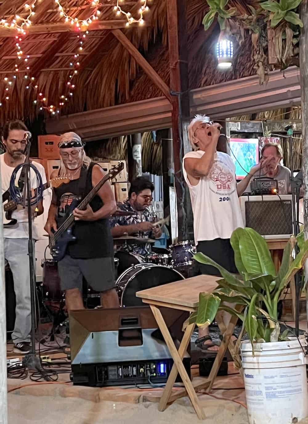 Puerto Knights band performing at Brad's Split Coconut, a popular spot for nightlife in Puerto Escondido..