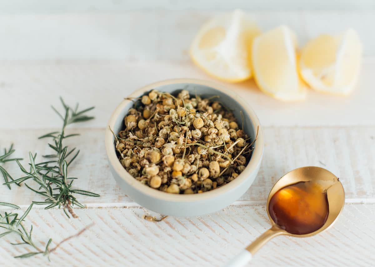 All-natural chamomile tea and honey and lemon.