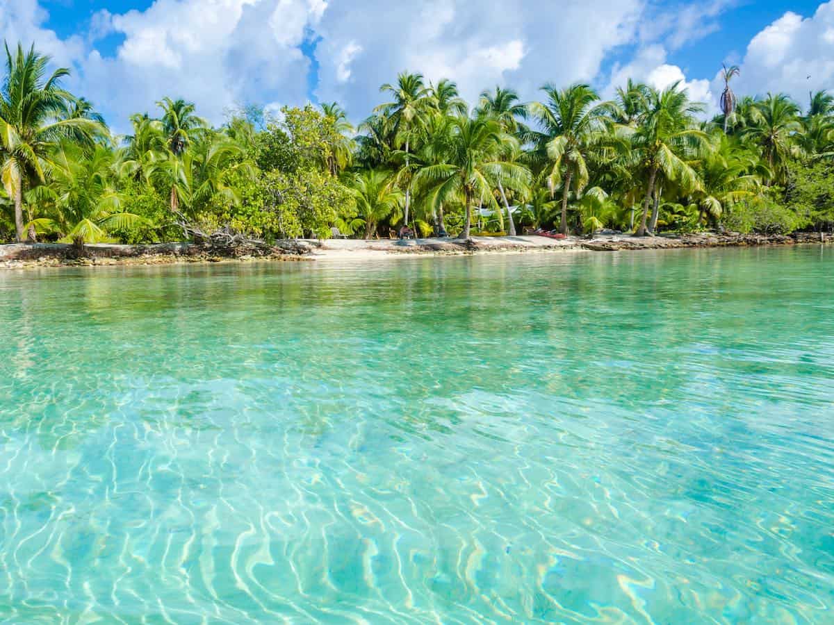 View of an island in Belize from the water.