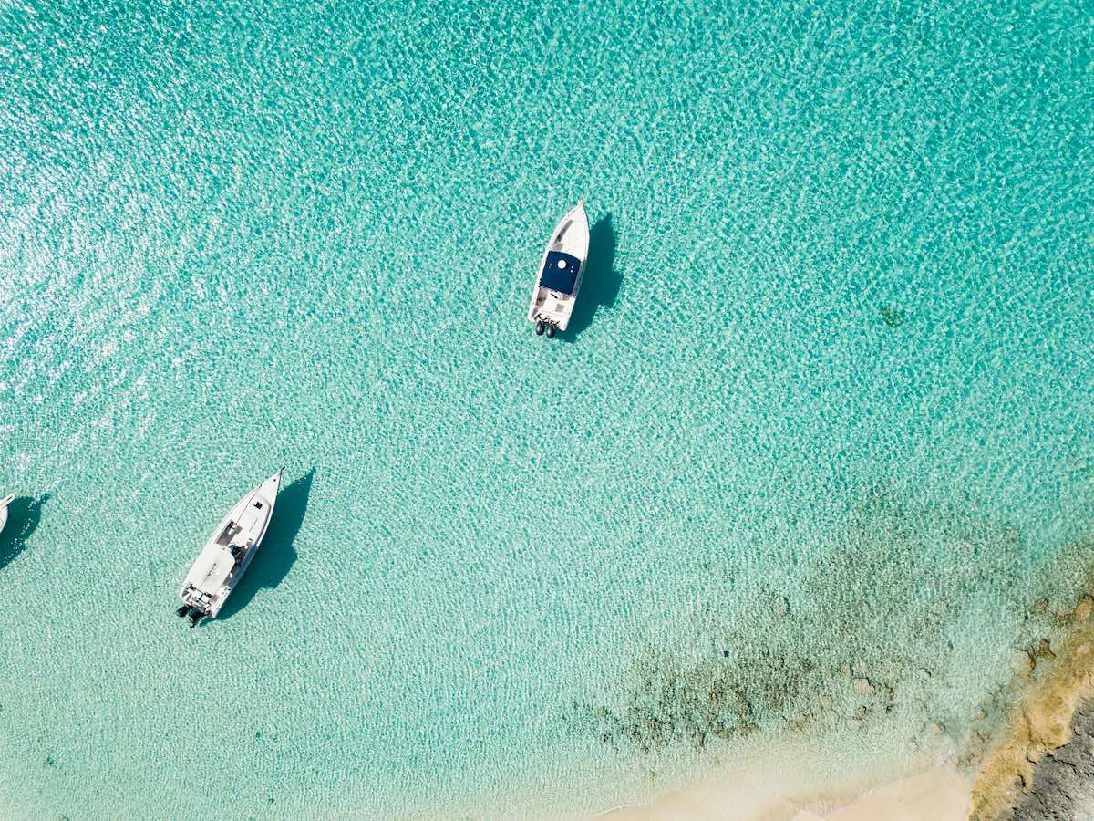 Boats in EXuma Cays of Bahamas. 