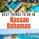 Collage of a water park and aerial view at Nassau Bahamas.
