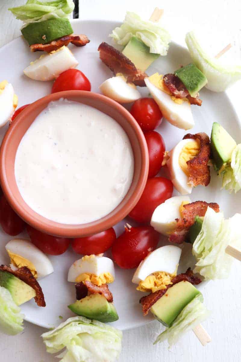 Cobb Salad Kebab with dip.