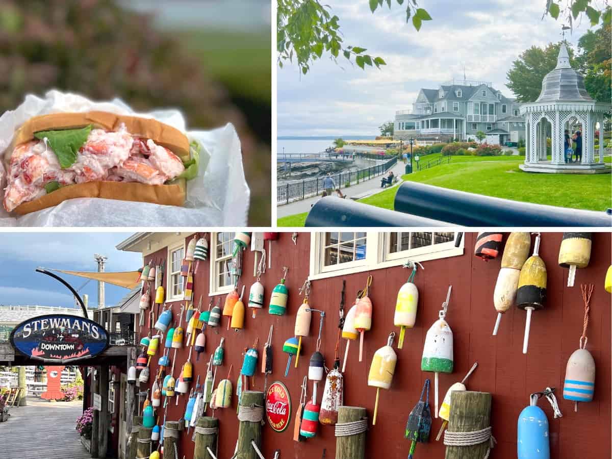 Collage of a lobster roll at Bar Harbor.