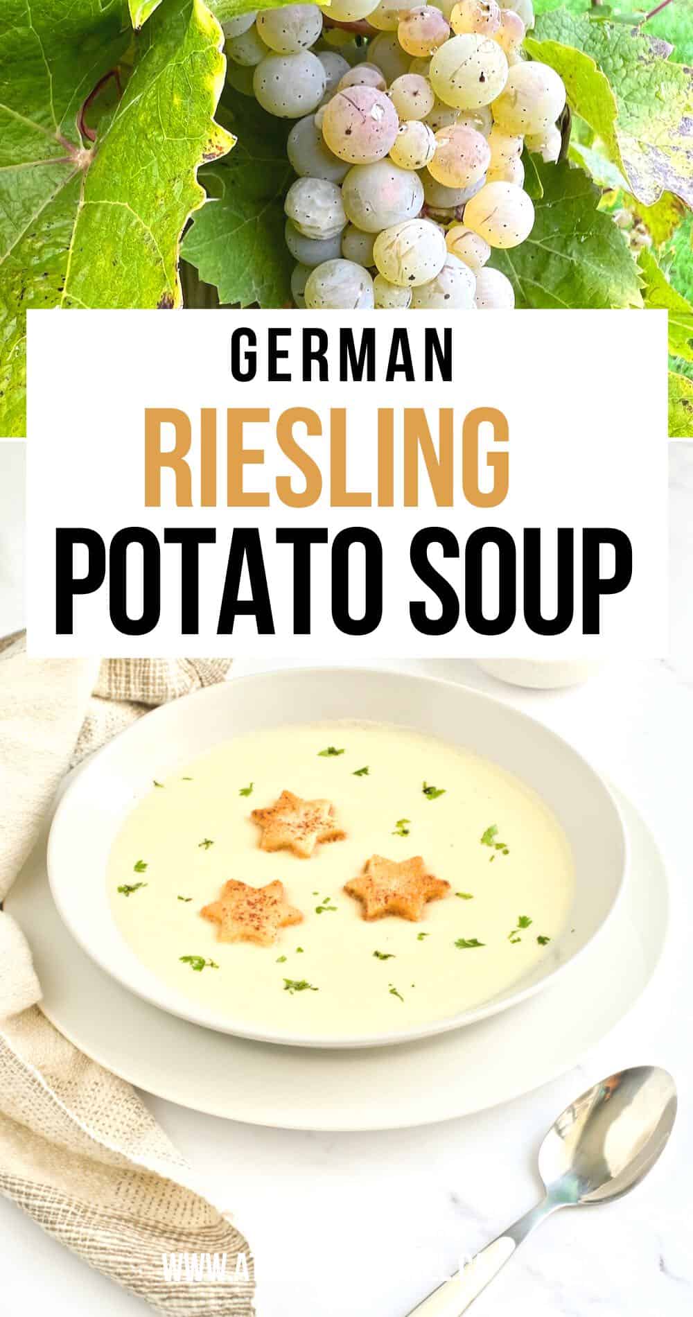 Collage of Riesling soup and grapes. 