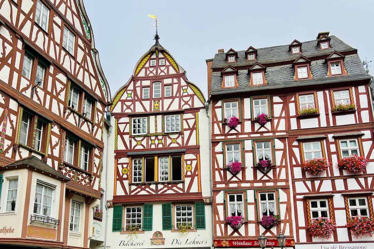 Half-timbered buildings of the medievel marketplace in Bernkastel, Germany.