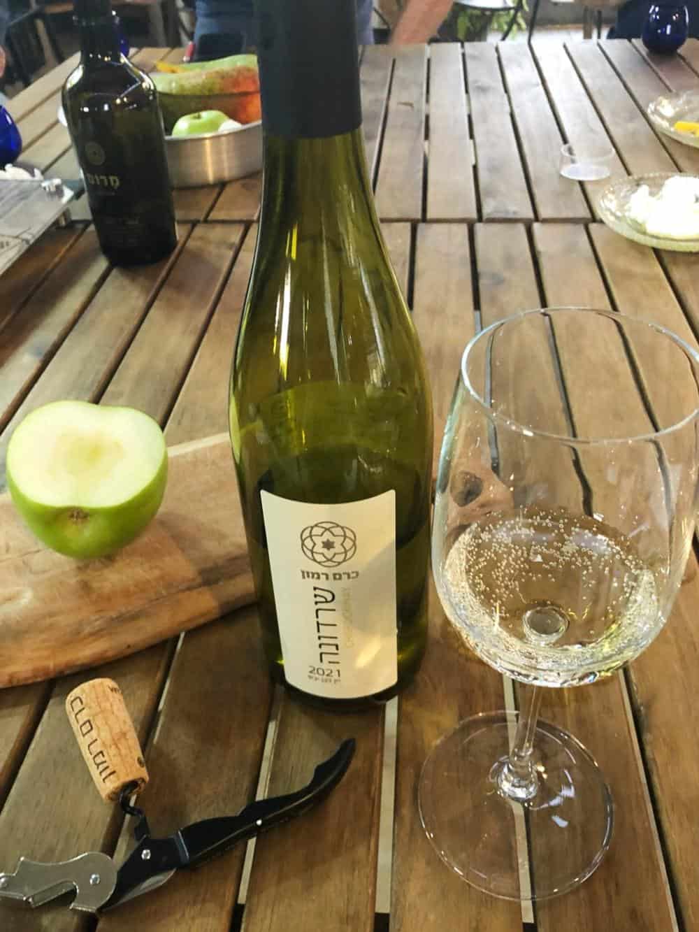Bottle of wine and glass of wine.