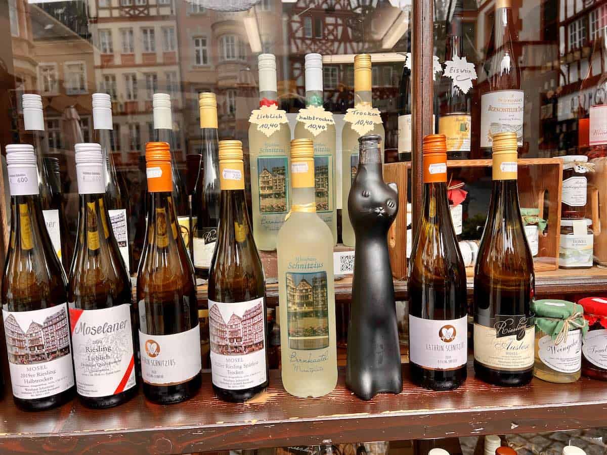Bottles of wine in Germany including cat wine. 