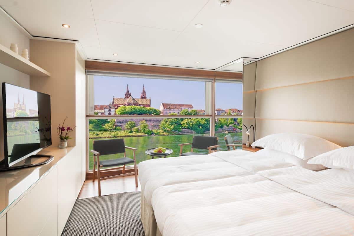 Interior of a Panorama Balcony Suites on Emerald Cruises.