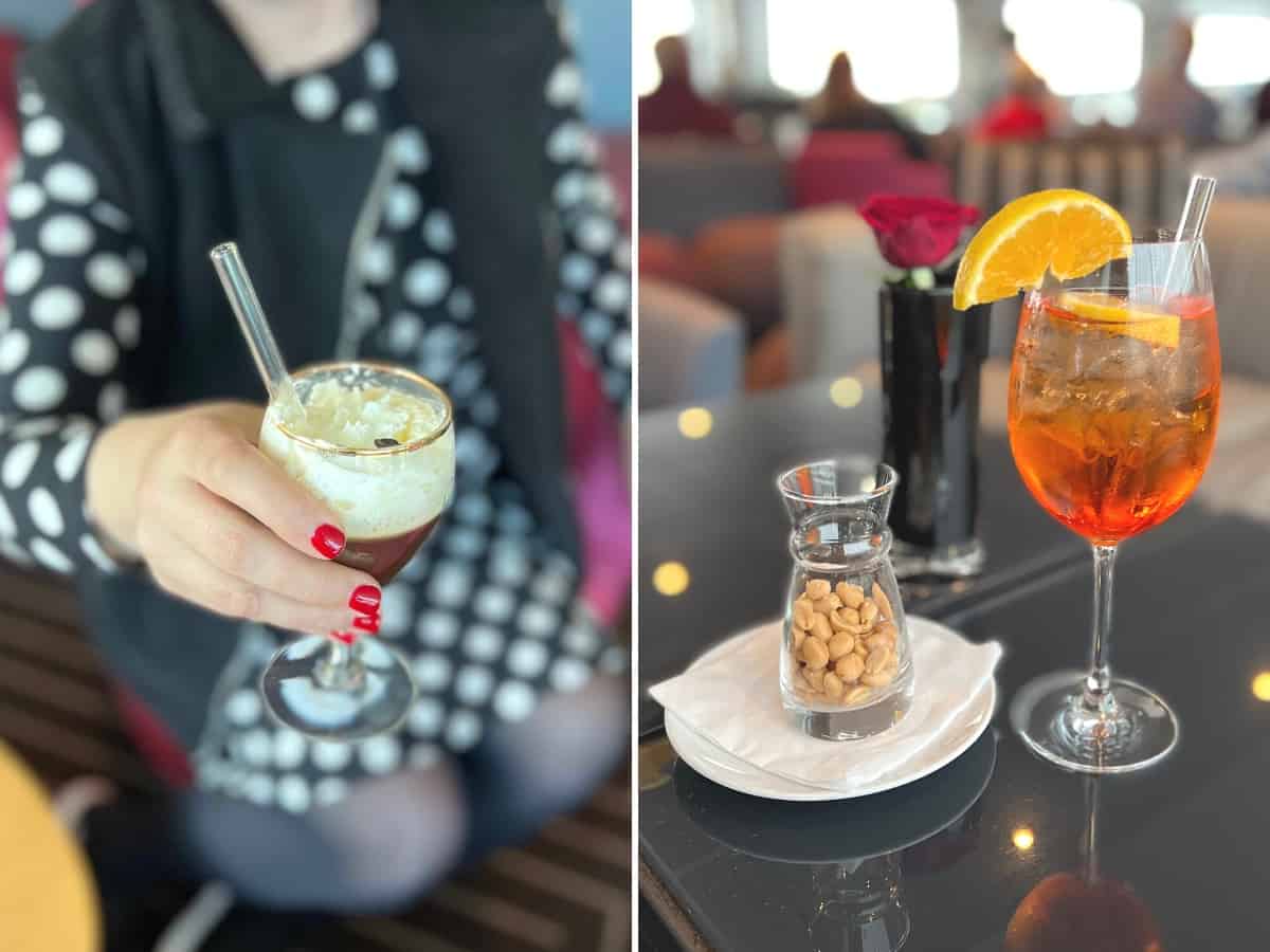 Collage of specialty coffee and a cocktail. 