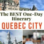 Collage of Quebec City buildings, craft beer and Chateau Frontenac.