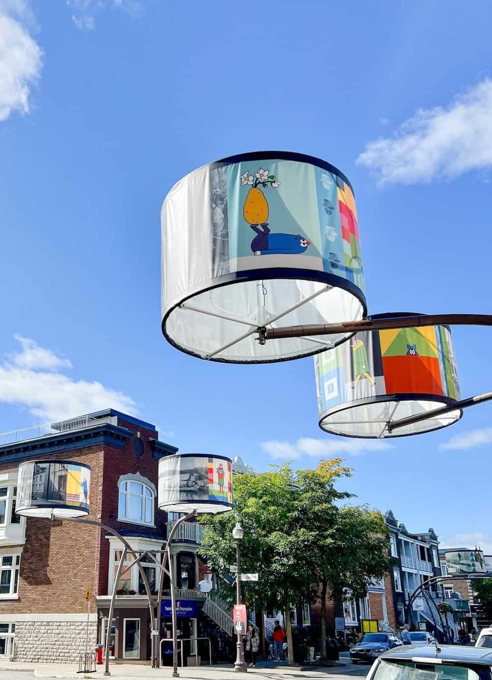 Giant lampshades on Cartier Street in Quebec City. 