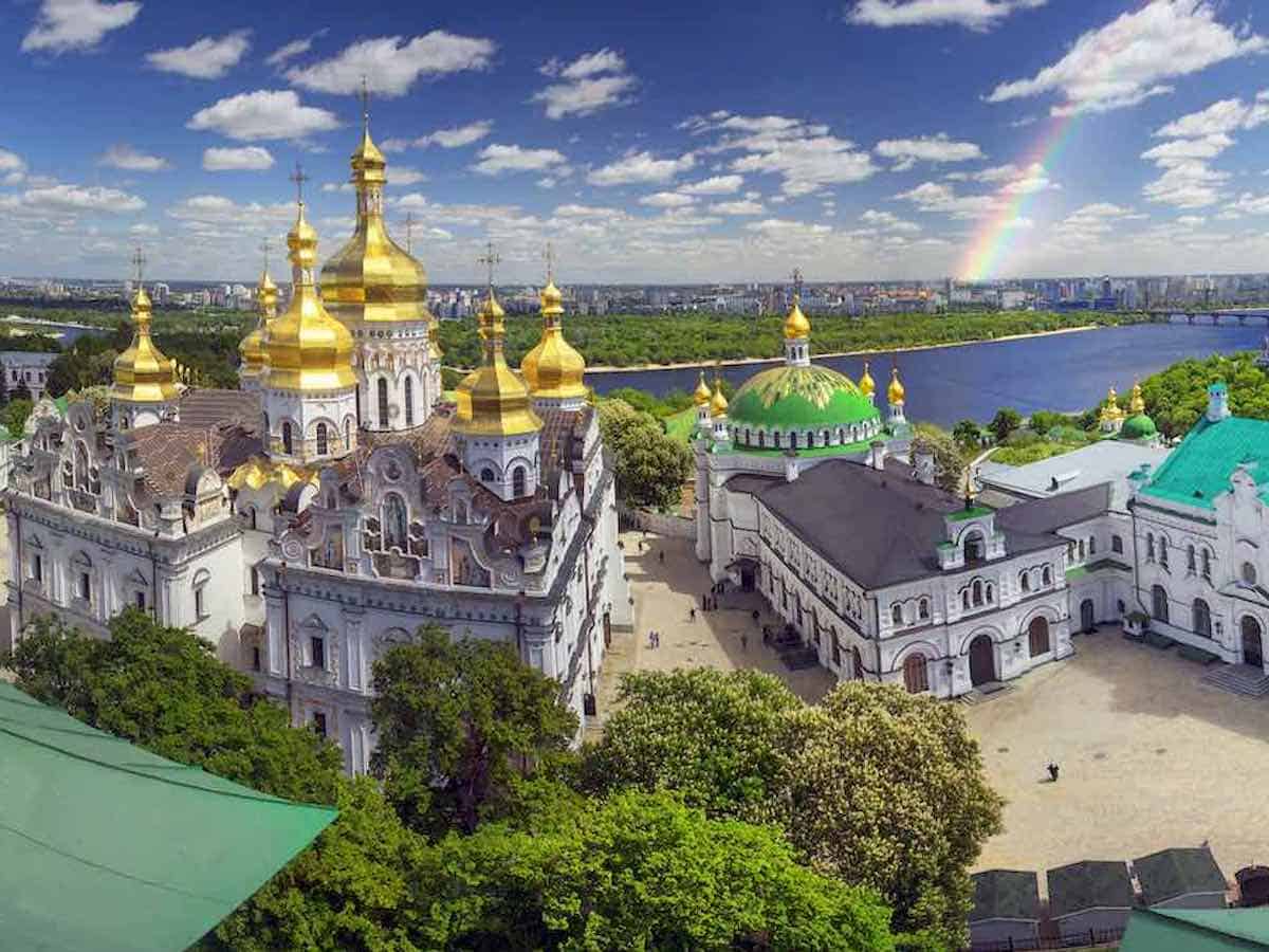 Aerial view of Kyiv-Pechersk Lavra in Ukraine.