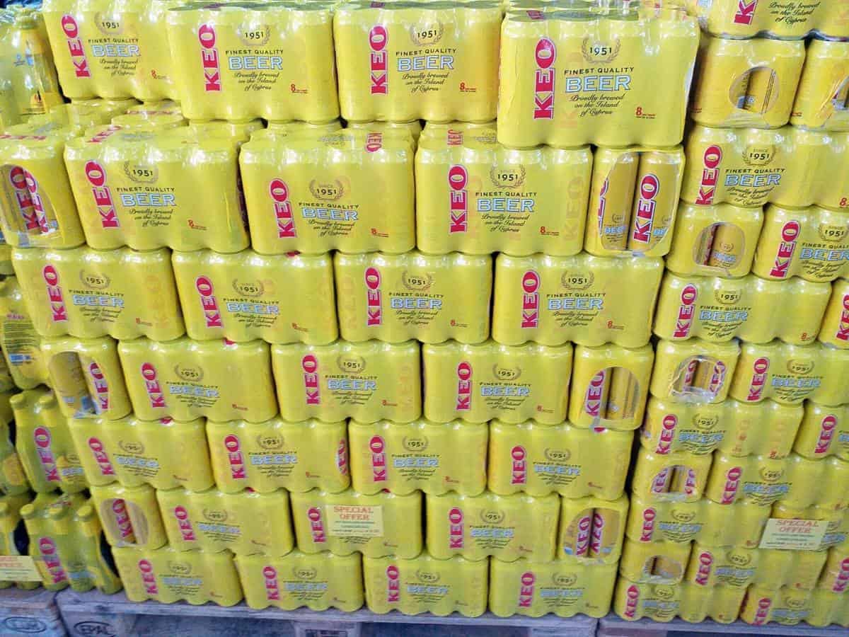 Cases of Keo stacked. Cases of Keo stacked.